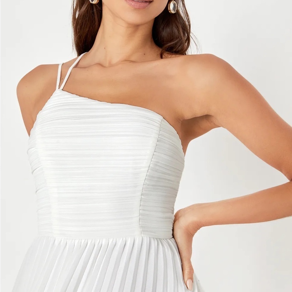 NWOT Lulus Wondrous Muse White Pleated One-Shoulder Plisse Midi Dress - Picture 3 of 10